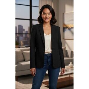Women's Classic Black Medium Career Blazer Jacket One Button, Padded Shoulders